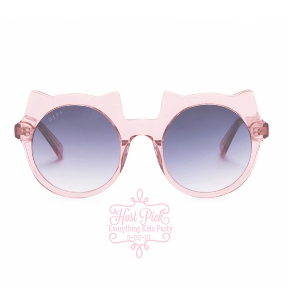 DIFF Lucky Cat Sunglasses Rose Crystal Frame Grey Lenses Kids Sunnies NWT - Picture 2 of 10